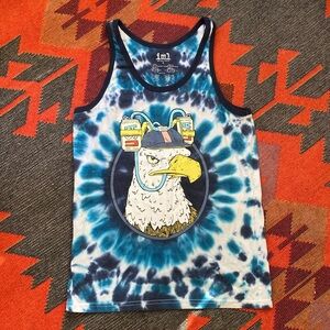 Mens Bald Eagle Tank Tie Dye Small USA American Flag Patriotic 4th of July Beer